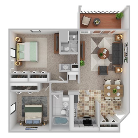 Floor plan for 2 beds, 2 baths, 1010 sqft